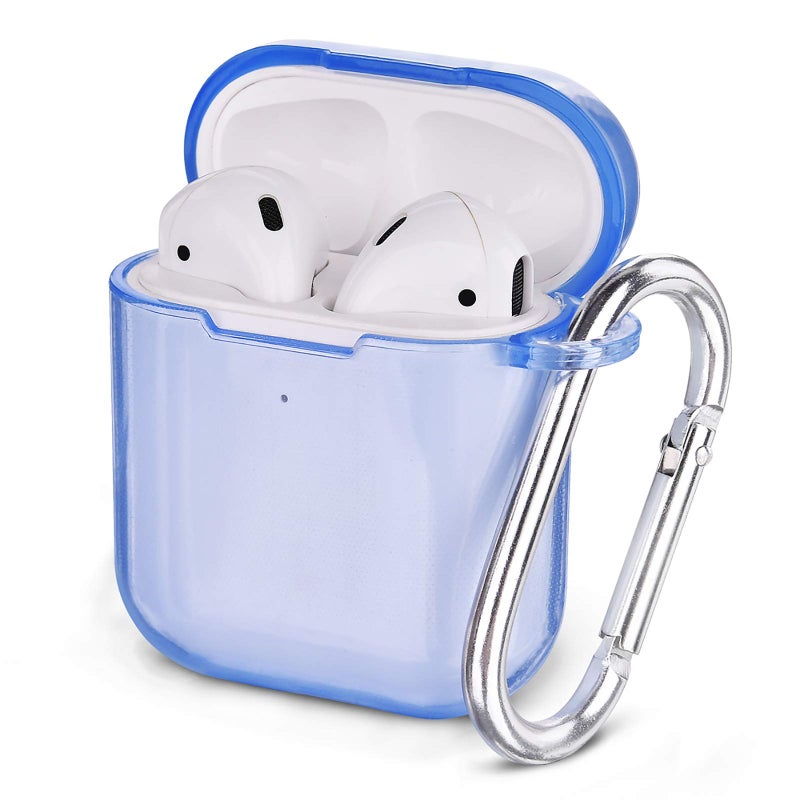 AIRSPO Airpods Case Cover, Clear Soft TPU Protective Cover Compatible with Apple AirPods 1/2 Wireless Charging Case with Keychain (Clear Blue) - Image 1
